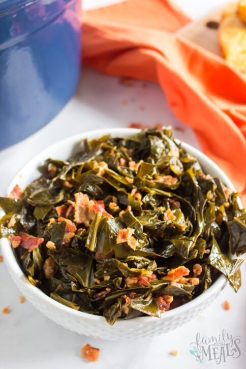 Southern Collard Greens in a white bowl