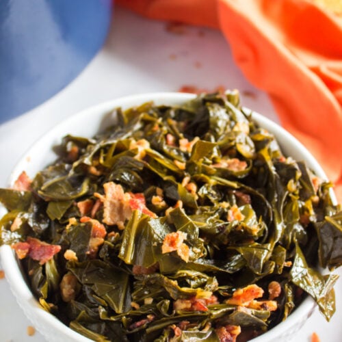 Southern Collard Greens in a white bowl