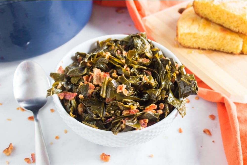 Southern Collard Greens in a white bowl
