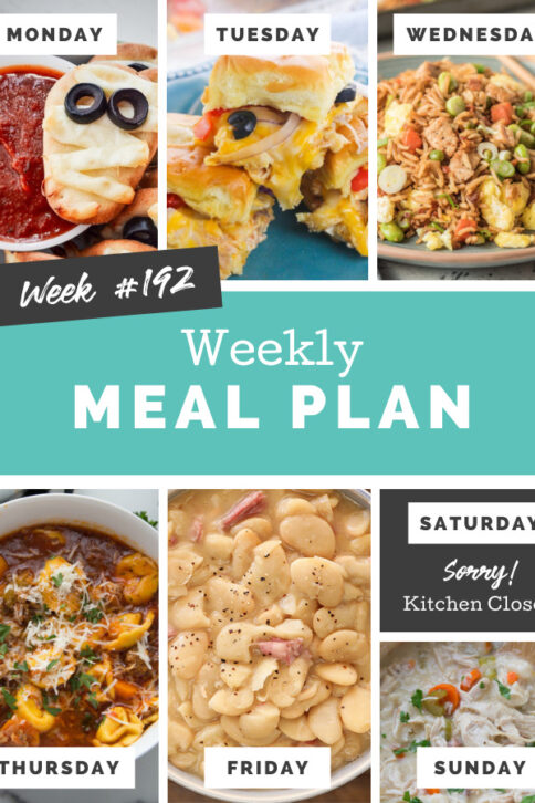 Collage image showing images of recipes from weekly meal plan