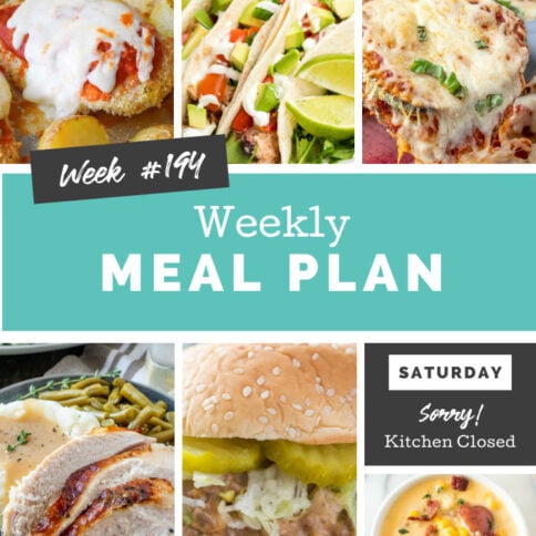 Collage image showing images of recipes from weekly meal plan