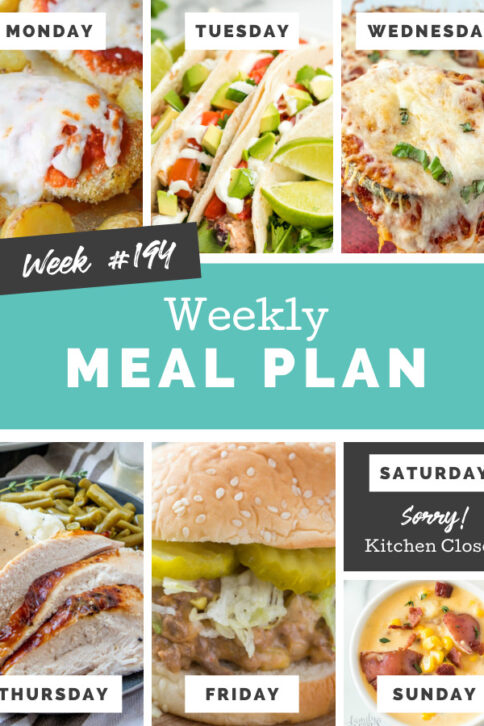 Collage image showing images of recipes from weekly meal plan