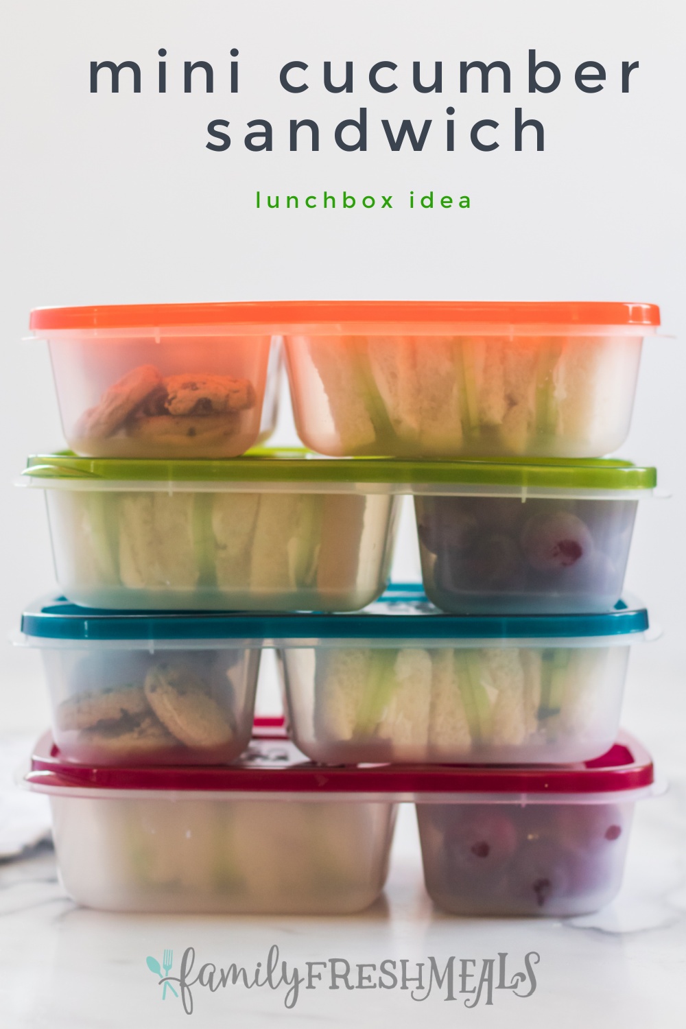 This mini cucumber sandwich lunchbox idea is a fun way to bring a little bright, elegant fun to your work or school lunch. via @familyfresh