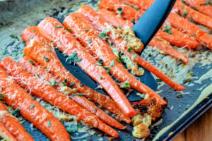 Parmesan Roasted Carrots on a baking dish