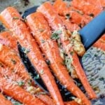 Parmesan Roasted Carrots recipe on a baking sheet