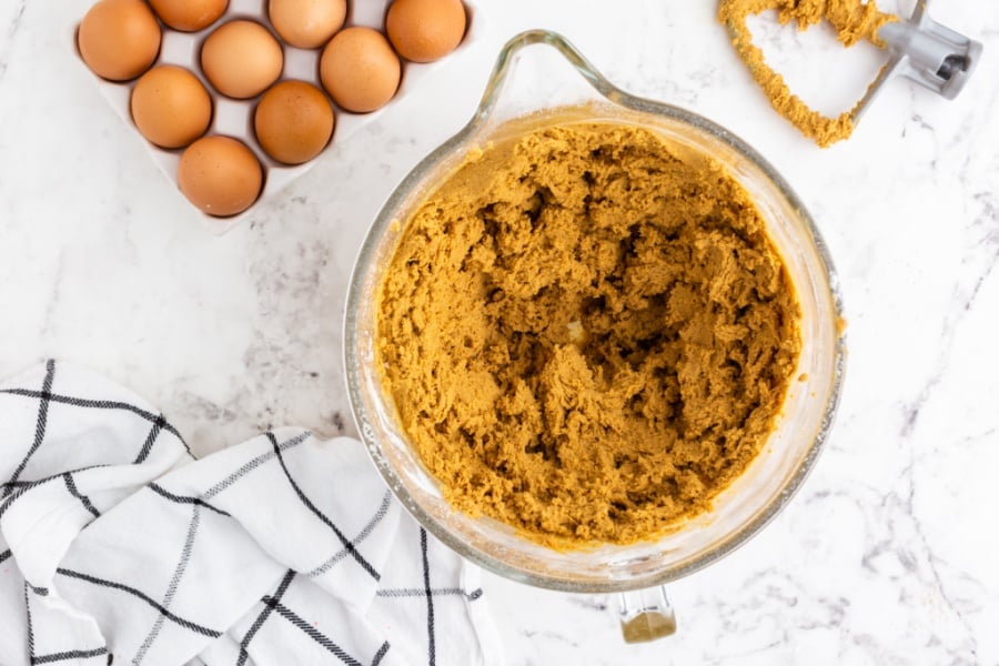 Gingersnap cookie dough in a mixing bowl