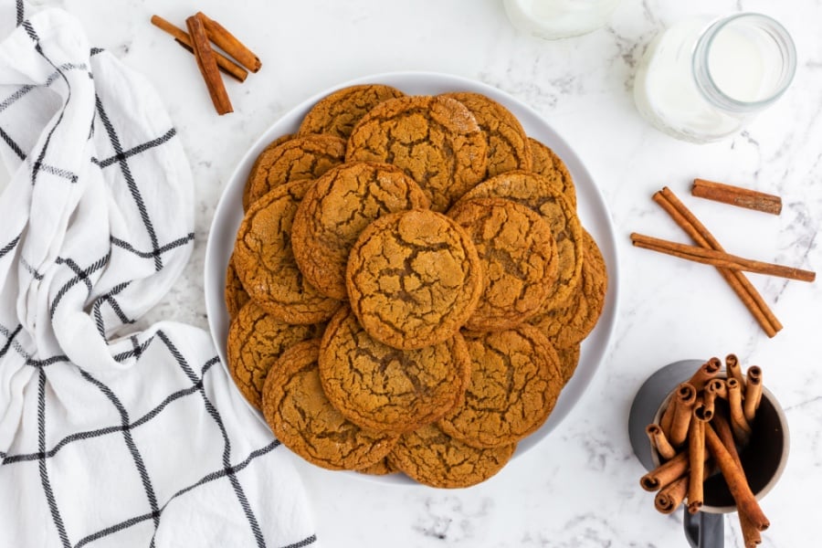 Chewy Gingersnap Cookies stacked on a plate