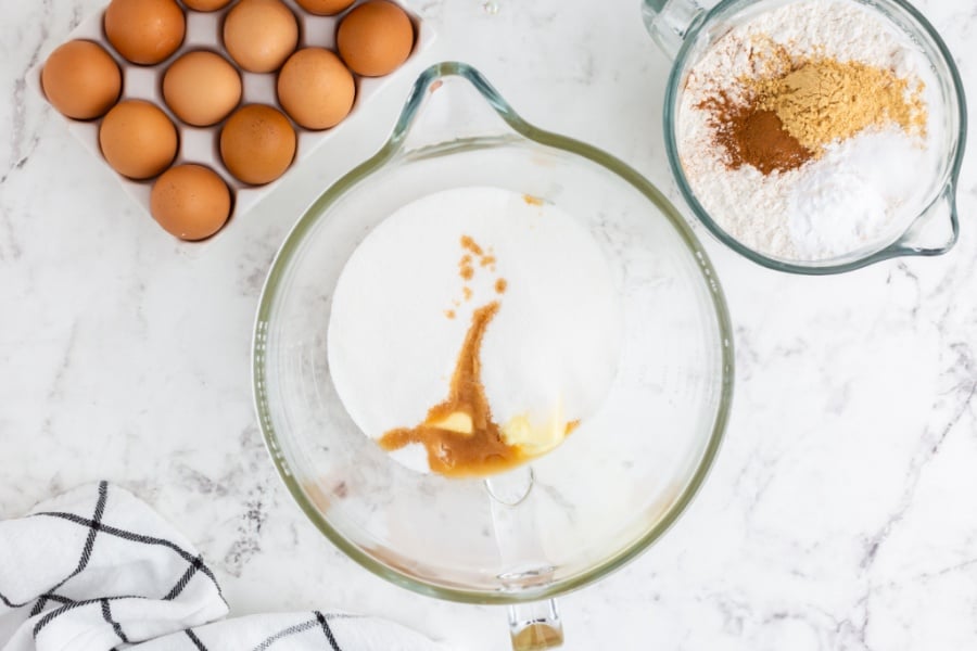 butter, sugar and vanilla in a mixing bowl