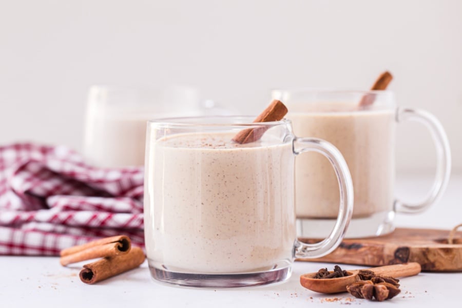 3 mugs of homemade eggnog