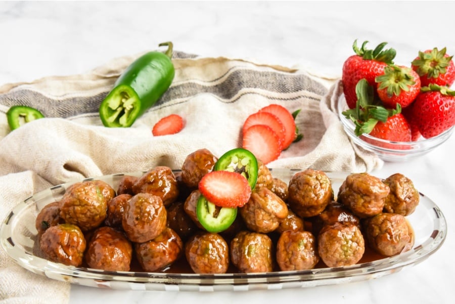 Strawberry Jalapeno Meatballs on a serving platter