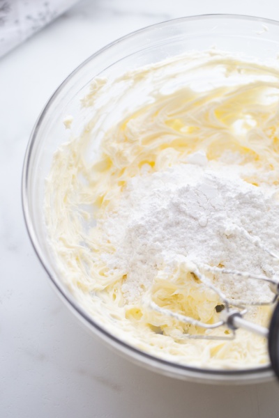 powdered sugar and vanilla in a mixing bowl