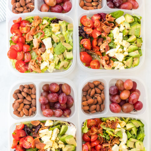 top down of 4 cobb salad lunch boxes