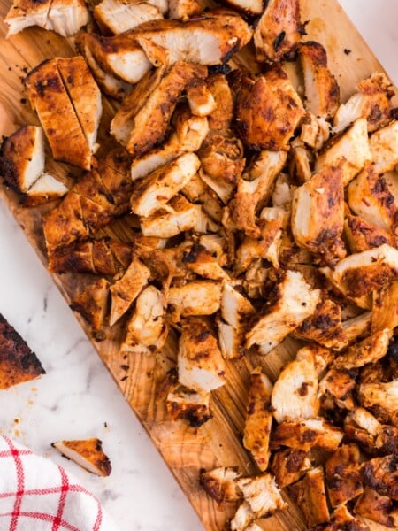 Chipotle Chicken cut up on a cutting board