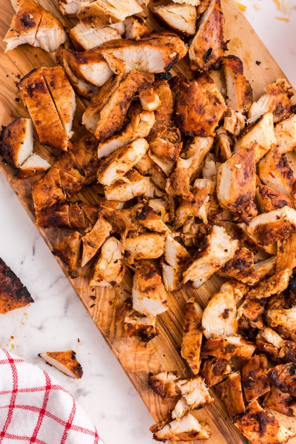 Chipotle Chicken cut up on a cutting board