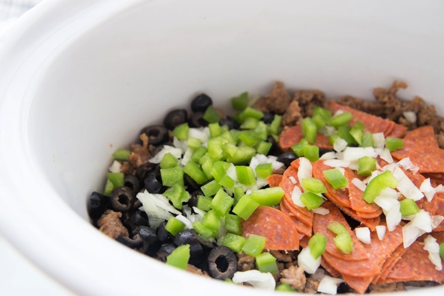 ingredients for pizza soup in slow cooker