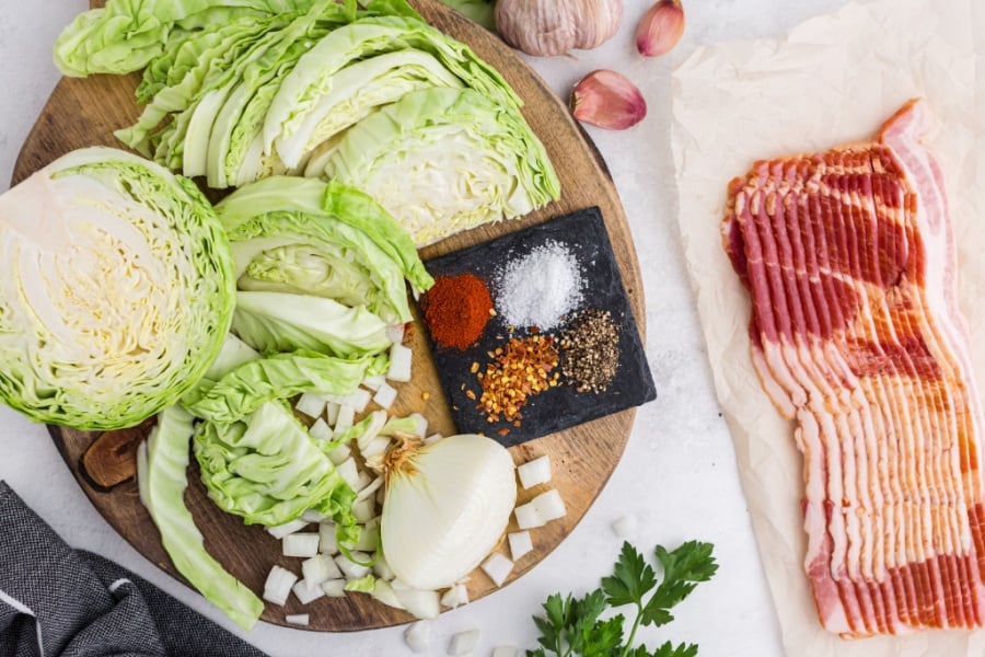 ingredients for fried cabbage and bacon