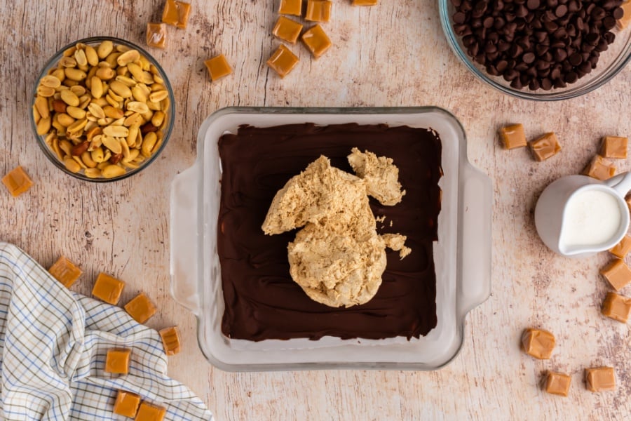 nougat placed on top of chocolate 