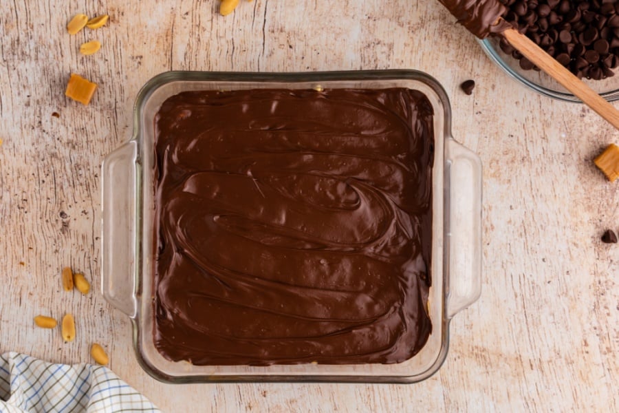 layer of melted chocolate added to the top