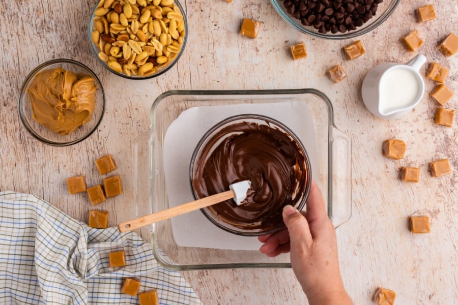 melted chocolate in mixing bowl