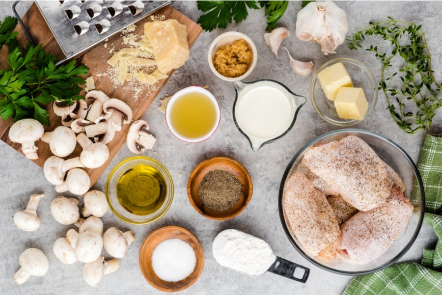 ingredients for creamy mushroom chicken thighs