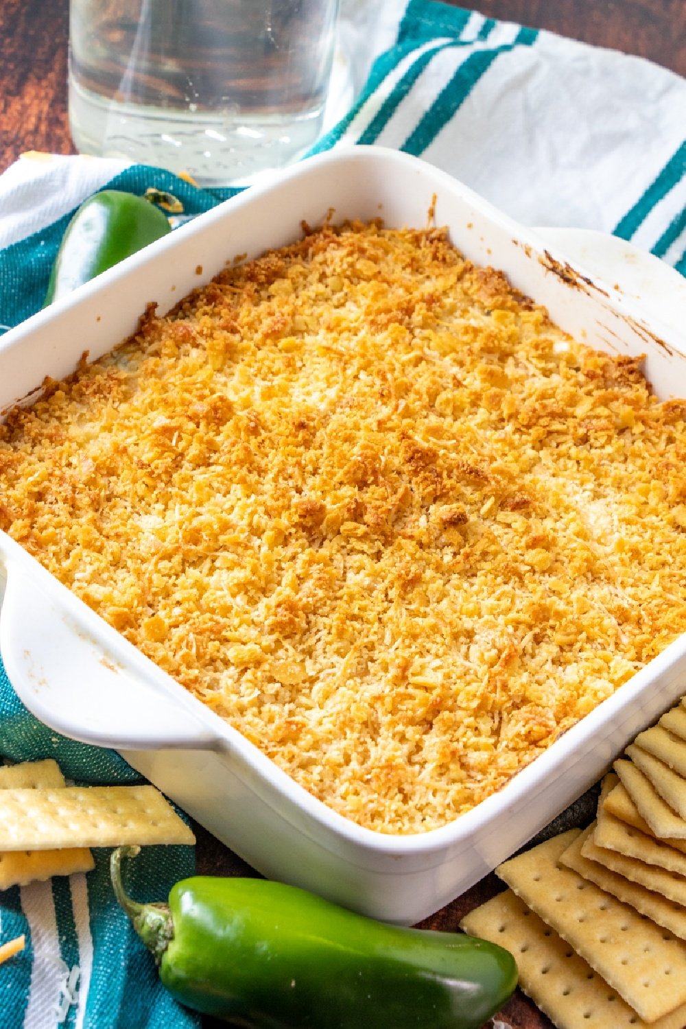 Baked Jalapeno Dip in a white baking dish