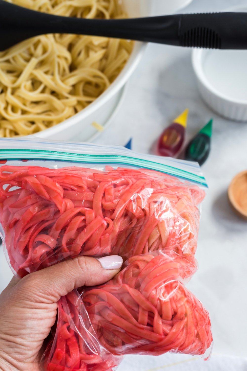 red noodles in a ziplock bag