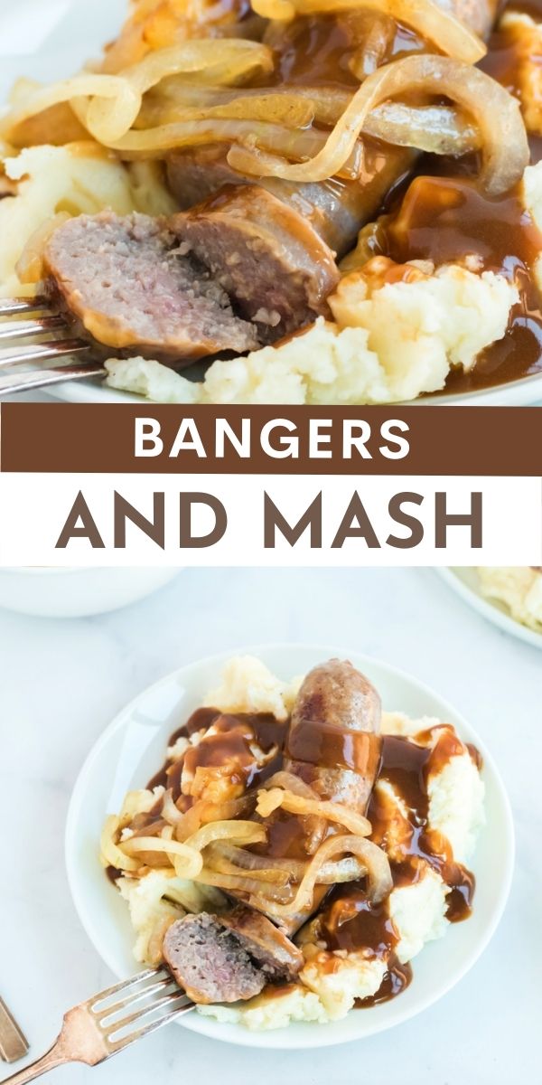 Bangers and Mash is a traditional British comfort food. It includes sausages nestled on a bed of hot, buttery and fluffy mashed potatoes. via @familyfresh