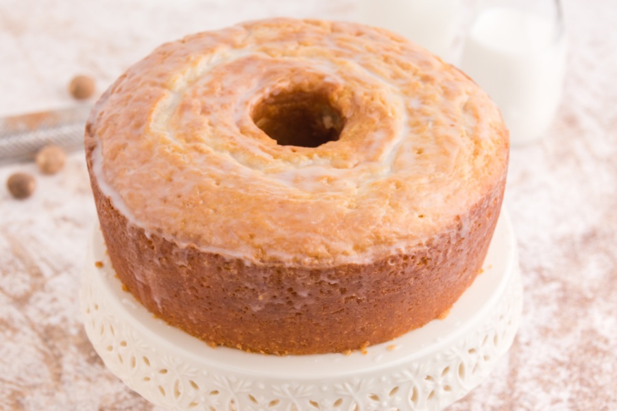 Buttermilk Donut Bundt Cake on a white platter