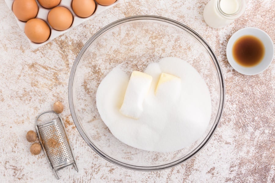 butter and sugar in a mixing bowl