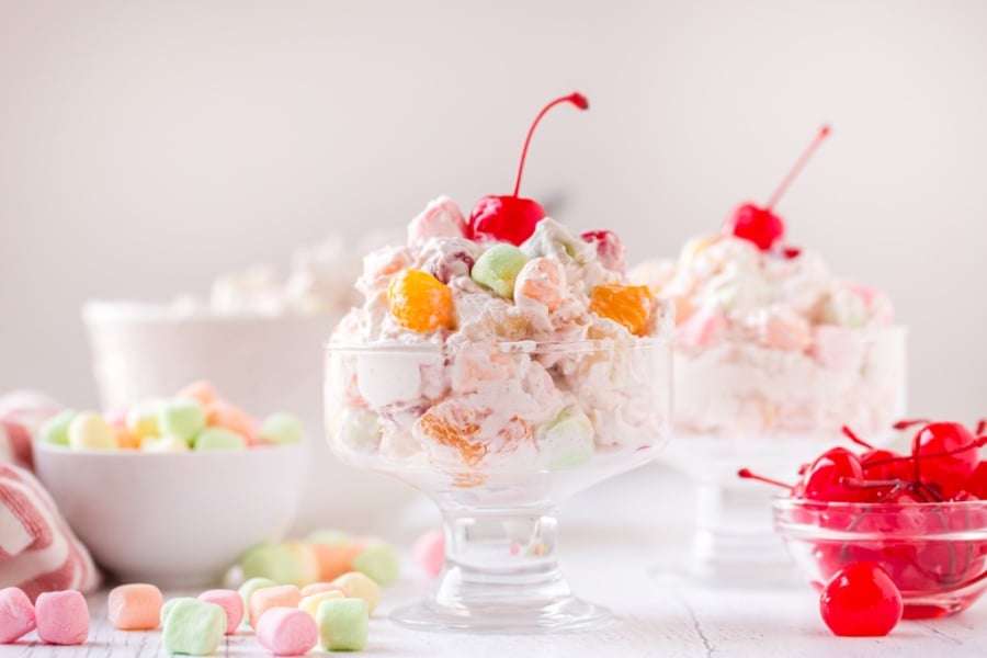 Ambrosia Salad in two different dessert cups