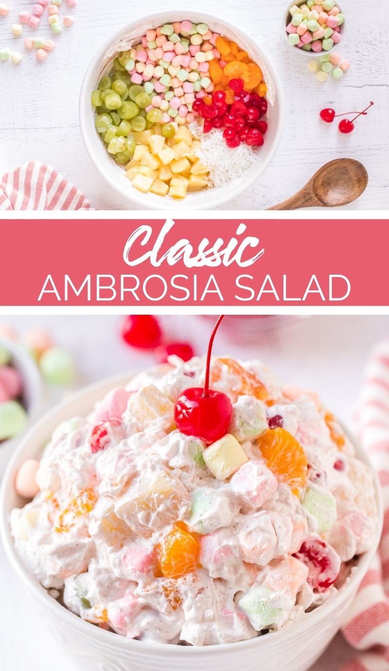 This Classic Ambrosia Salad creamy, and sweet, with a delightful blend of fruit flavors, fragrant spice, and pillowy-soft marshmallows. via @familyfresh