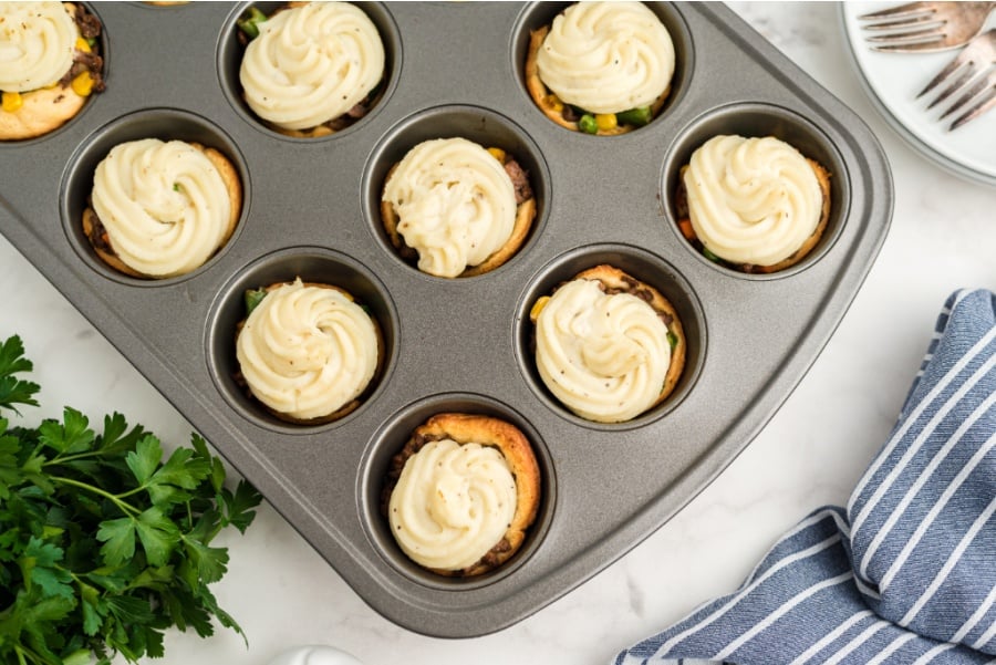 mashed potatoes added to top of beef mixture