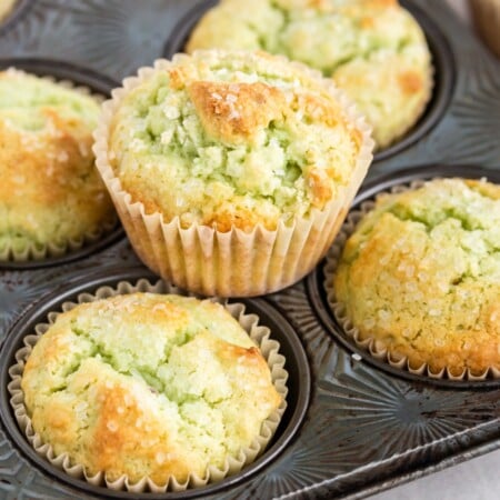 Pistachio Muffins in a muffin pan