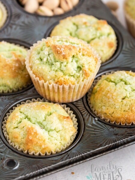 Pistachio Muffins in a muffin pan