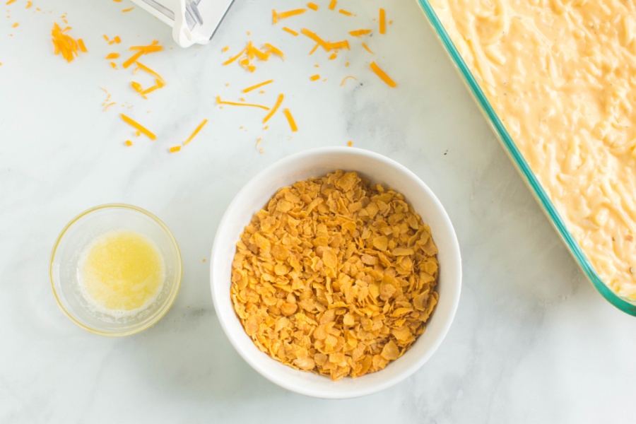 bowl of corn flakes and melted butter