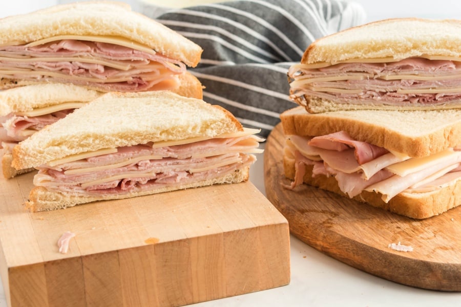 ham turkey and cheese sandwiches cut in half