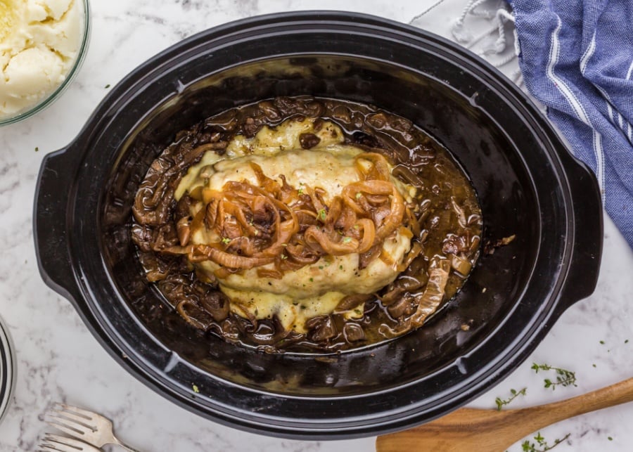 French Onion Meatloaf in a slow cooker