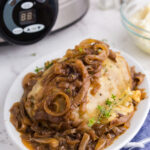 Crockpot French Onion Meatloaf on a white plate