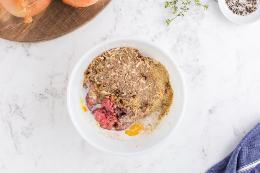 meatloaf ingredients in a mixing bowl