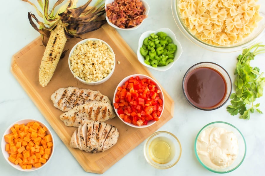 ingredients for bbq chicken pasta salad