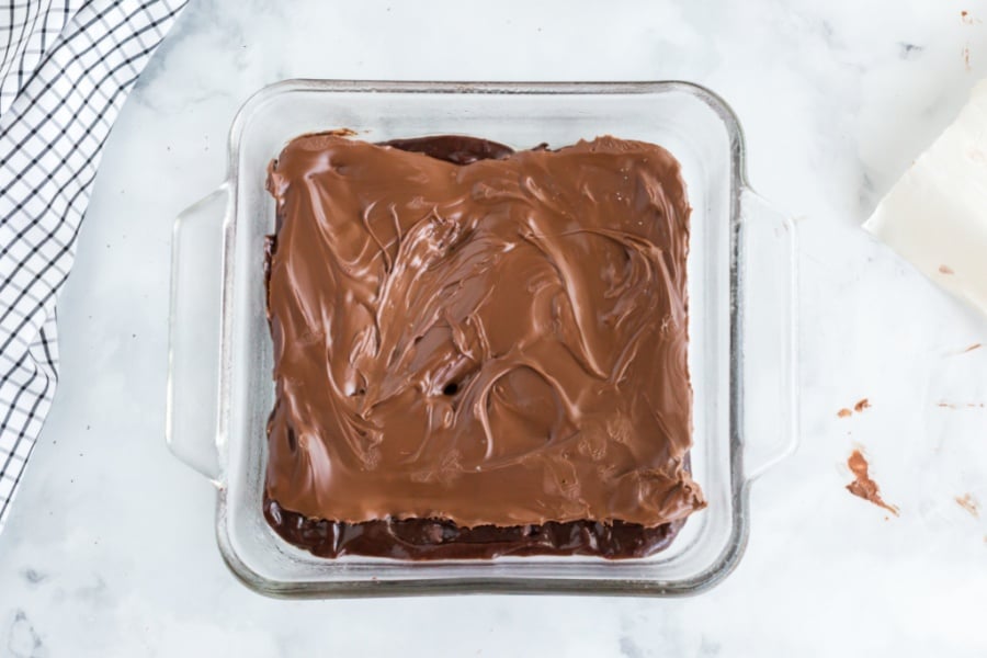 frozen nutella sheet on top of brownie batter