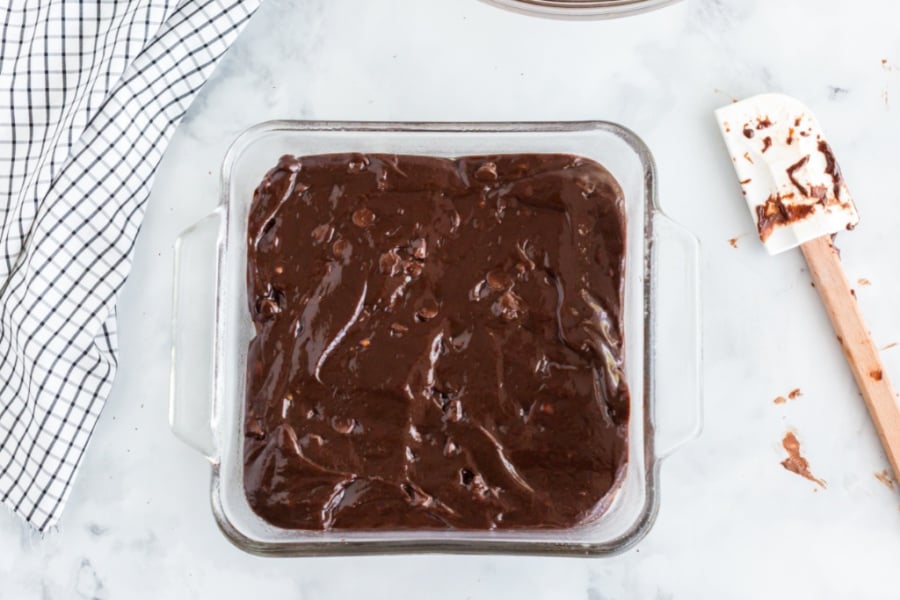 brownie batter in a baking dish