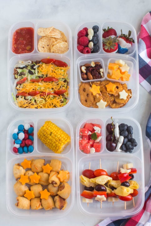top down image of 4 july 4th lunchboxes ideas