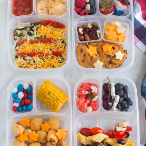 top down image of 4 july 4th lunchboxes ideas
