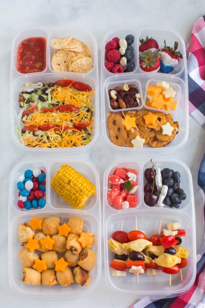 top down image of 4 july 4th lunchboxes ideas