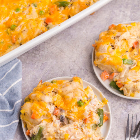 Chicken Pot Pie Bubble Up Casserole on two plates
