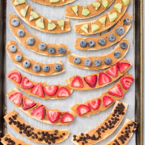 Healthy Frozen Banana Treats on a lined baking sheet