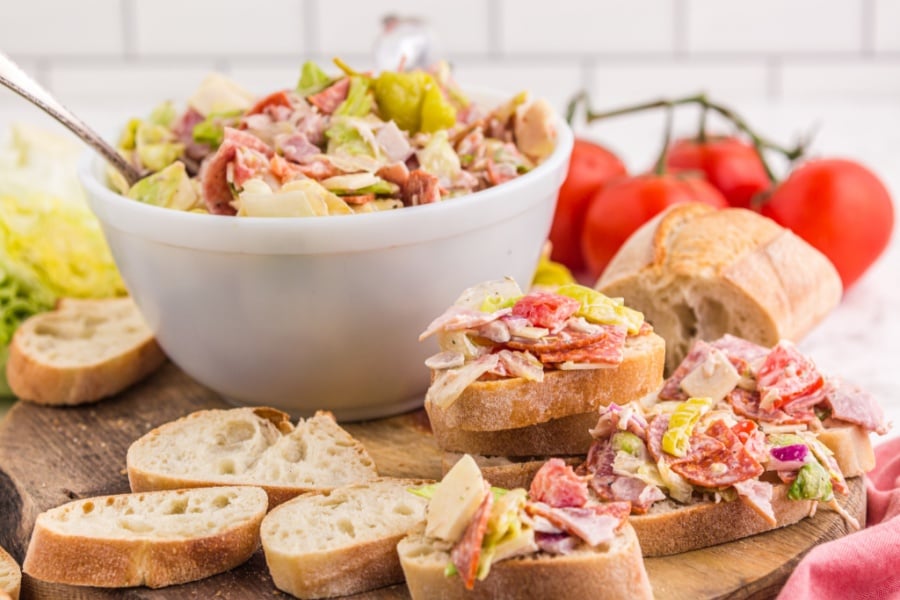 Italian Hoagie Dip with sliced bread