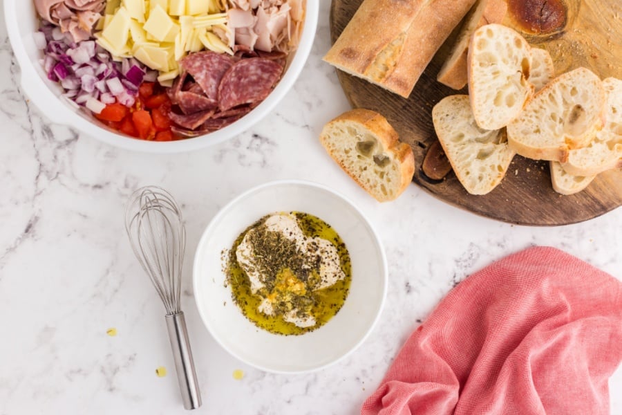 ingredients for dressing in small bowl 