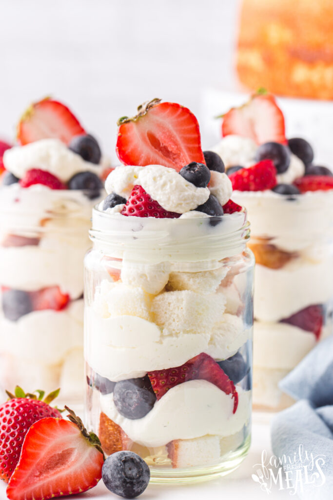 3 mason jar July 4th Angel Food Cake Trifle 